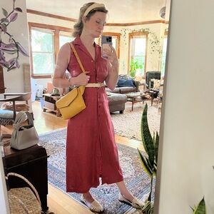 Coral, Linen Petite Sophisticate Vintage Button Up Dress